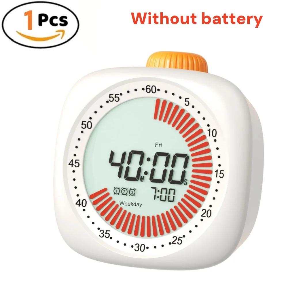 Pomodoro Digital Visual Timer with 3 Alarm Clock, All In One 60min Study Kitchen Shower Blacknight Cute Timer, Time Manager Tool