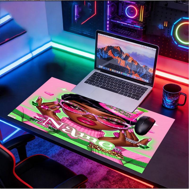 Custom Name Personalized Alpha Kappa Alpha Pattern Mousepad, Laptop PC Desk Mat, Decorative Desk Mat for Home Keyboard Pad Gift