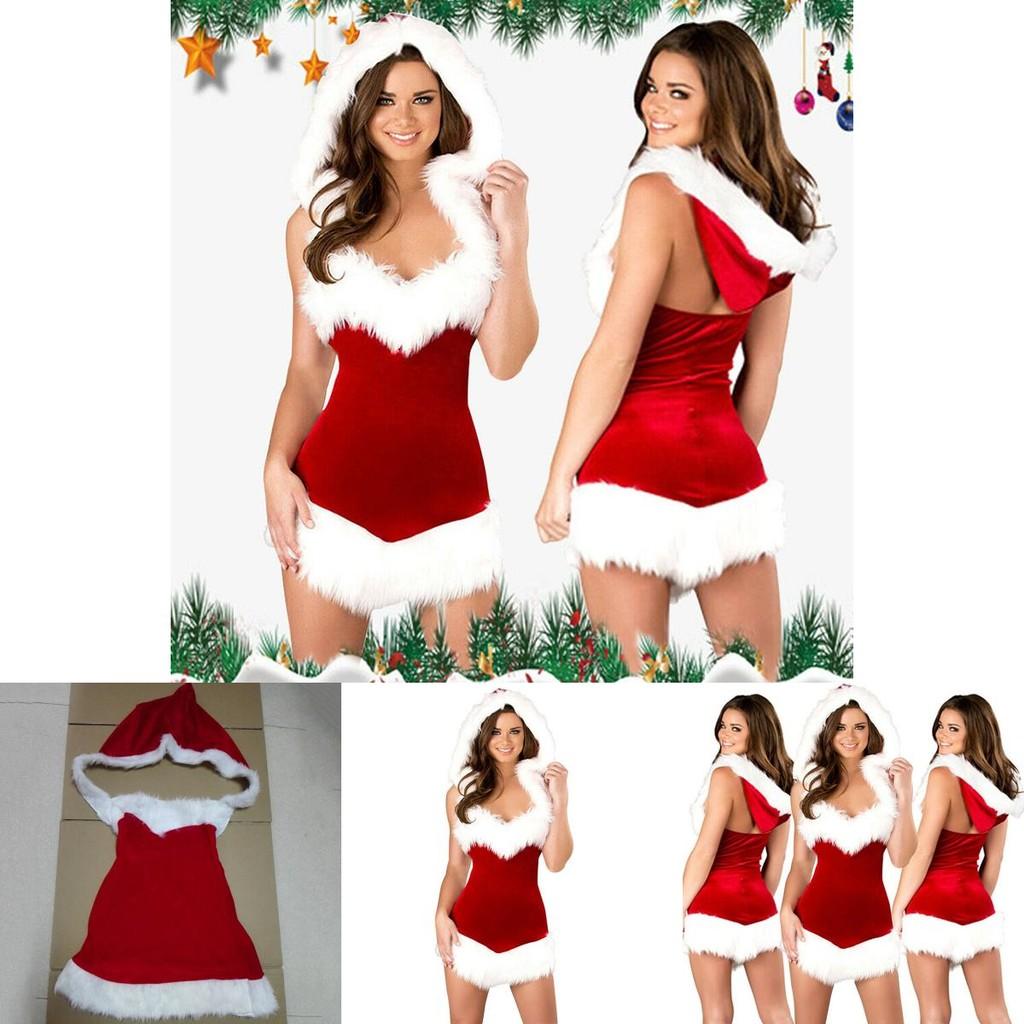 Sexy Women Santa Christmas Costume Soft Touch Velvet Dress For Festive Parties