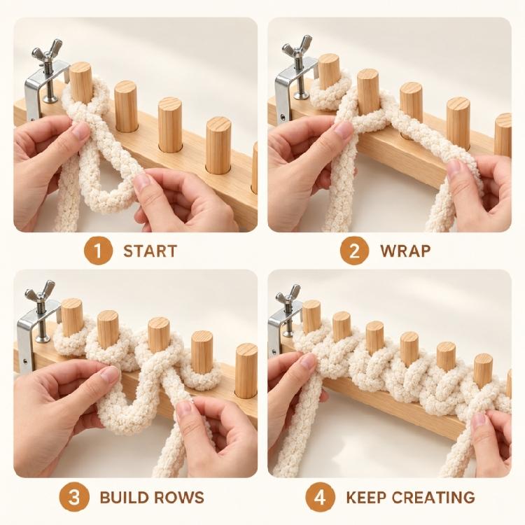 Pegs-Rail Blanket Frame Set with Table-Clamp Hardware, Adjustable Wood Weaving Setups for Bulky Yarns Blanket, Throw, and Tapestry Projects