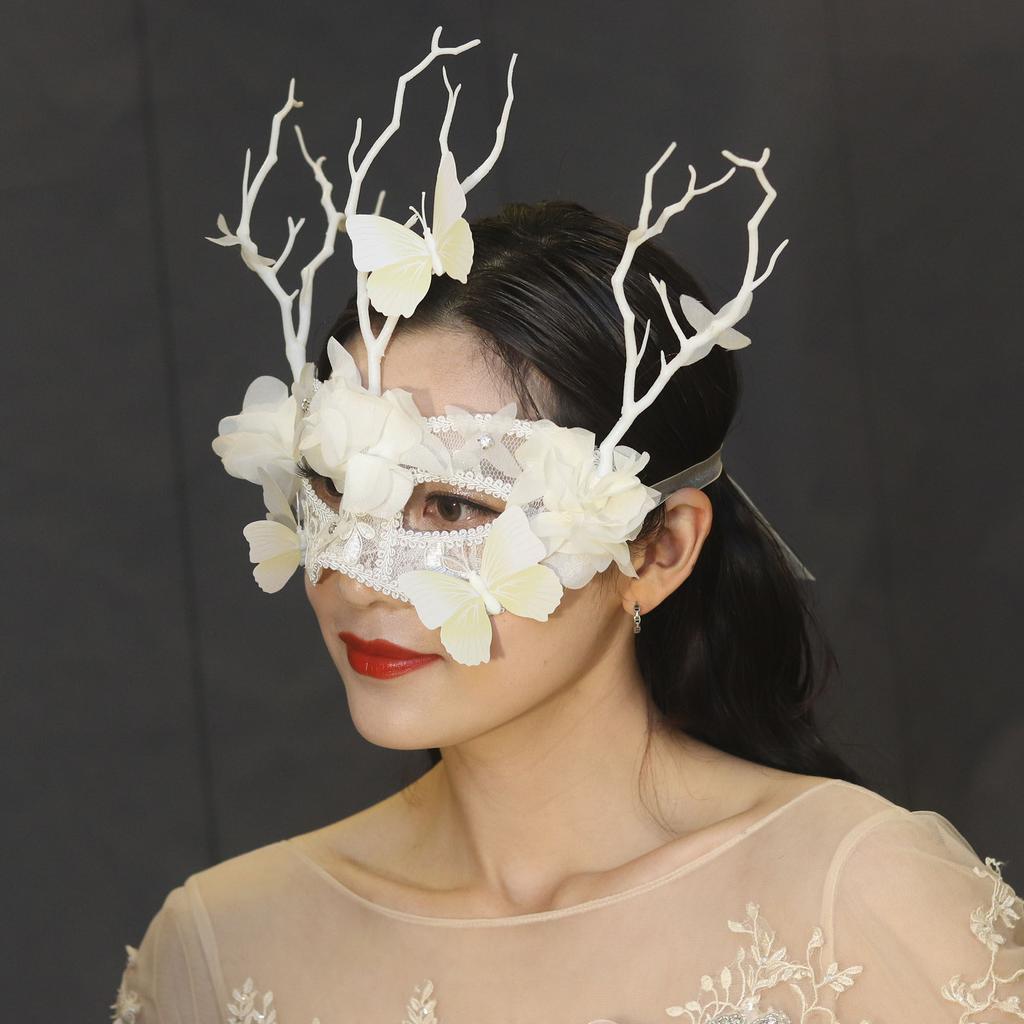 Maskenballmaske für Damen Venezianische Masken Weihnachten Damen Blumen Halbgesichtsmasken Augenmaske Cosplay Spitze Blumenastmaske