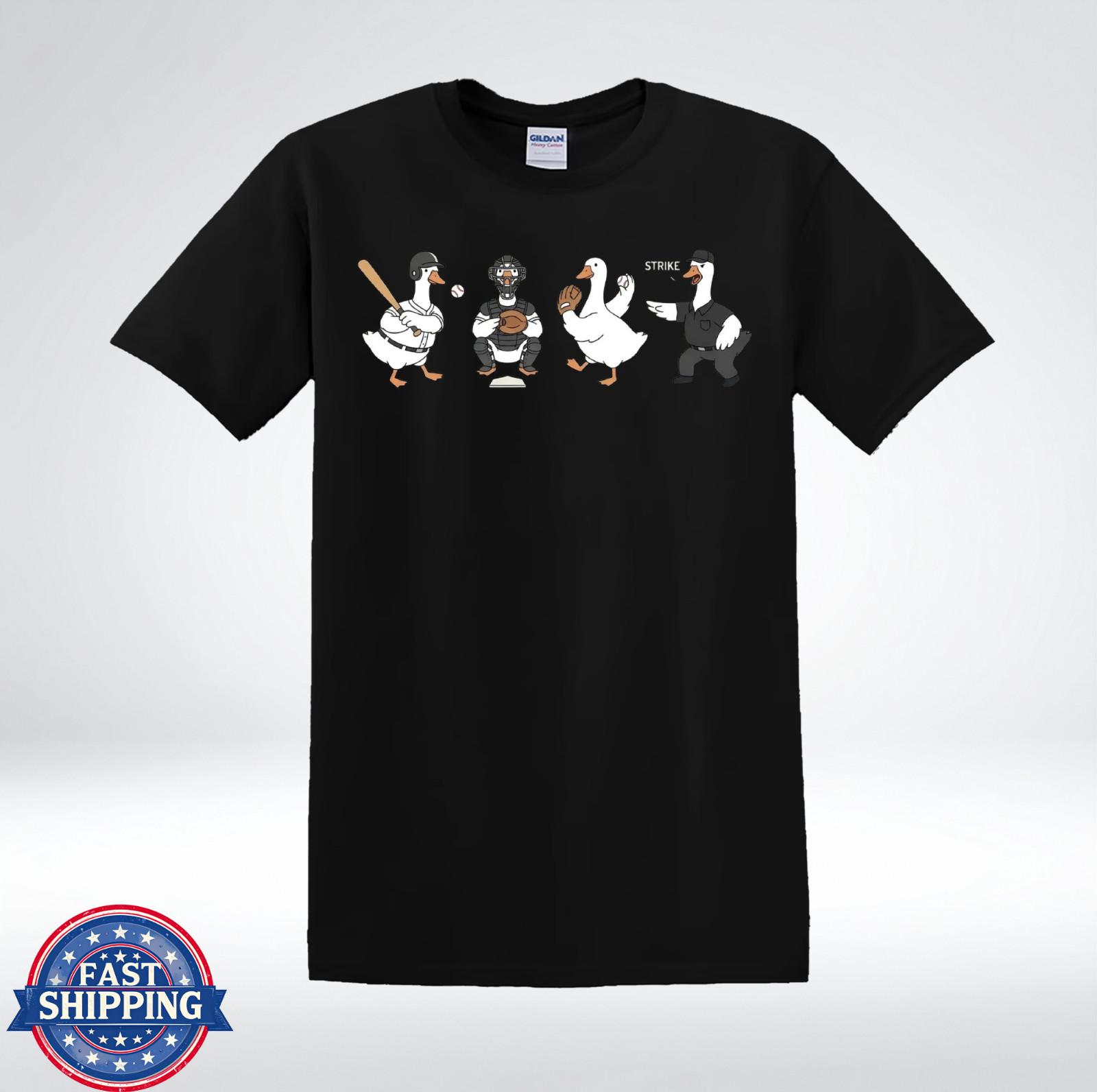 Funny Goose Baseball Shirt Cute Duck Baseball Player Graphic T-Shirt M