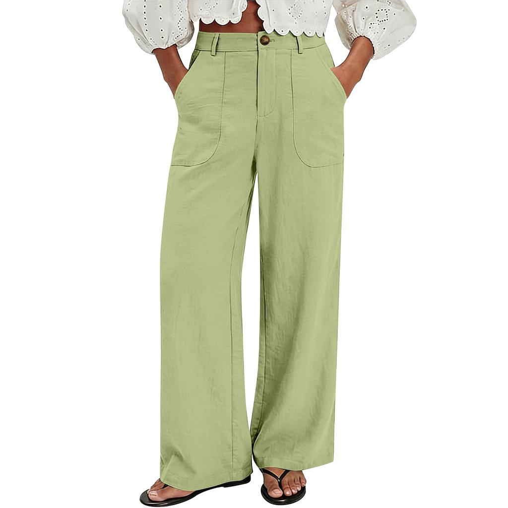 Women's -Color Casual Straight-Leg High-Waisted Wide-Leg Pants With Pockets