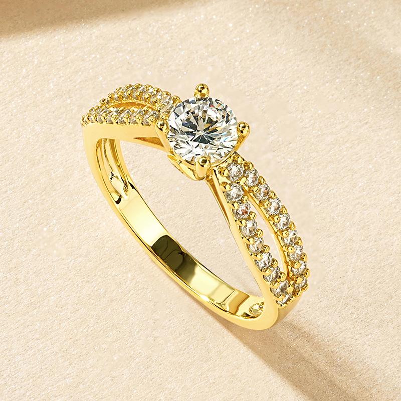 

Rrjzz Exquisite Round Cut CZ Simulated Diamond Rings 14k Gold Plated Infinity Love Engagement Ring for Women Fine Jewelry Gifts 5