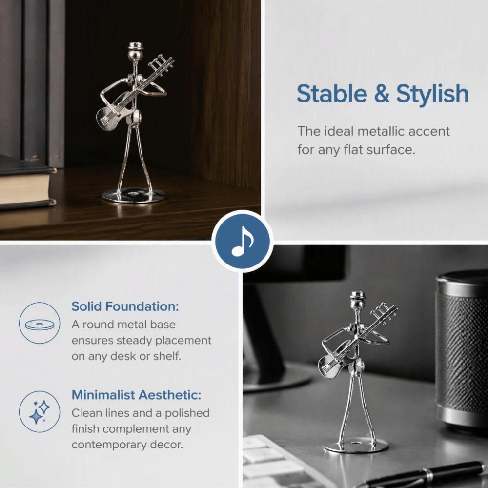 Iron Materia Electric Guitar Player Statue Silver Musician Man Decor For Office Decor