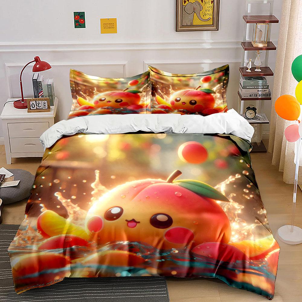 Cartoon Peach Decor Set Soft Comfortable Duvet Cover Bedding Set Included 1*Duvet Cover & 2*Pillowcases, Gift