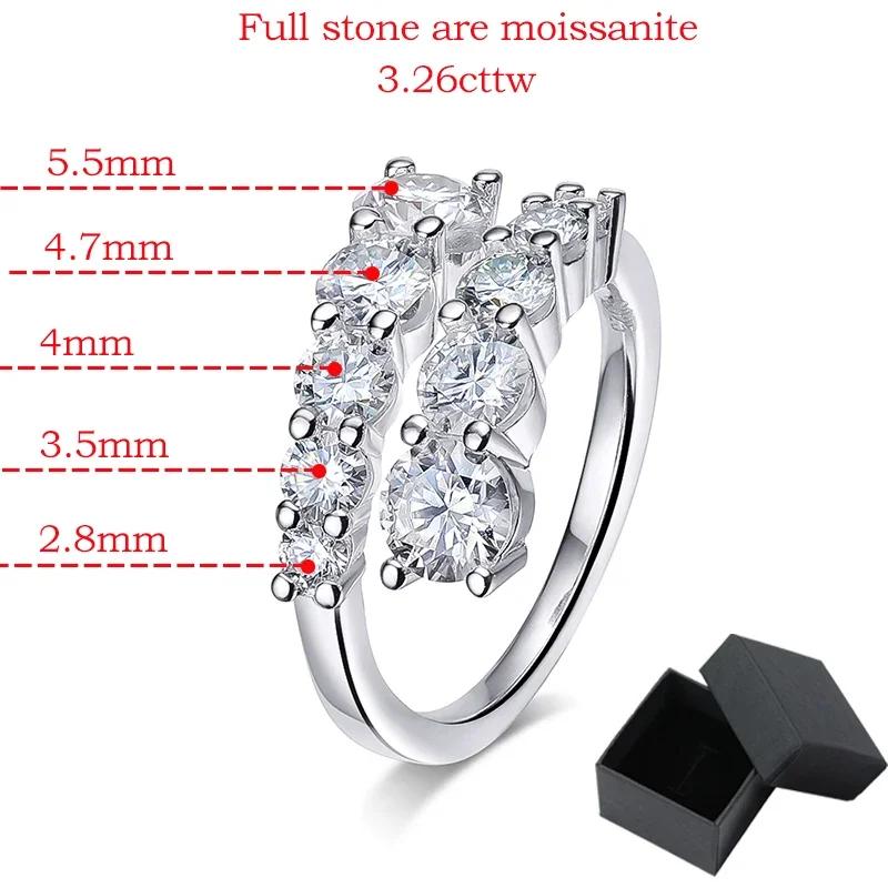 Smyoue 10 Gems Full Moissanite Rings for Women Sparkling Flawless Lab Created Diamond Wedding Band S925 Silver Jewelry