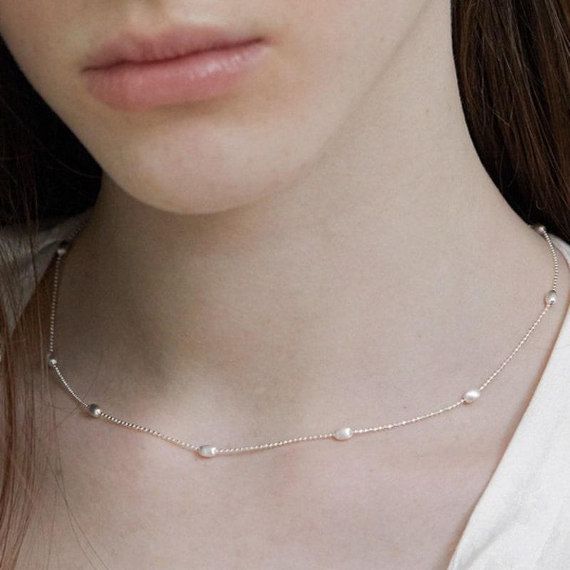 By Hyeres [925 Silver] Egg Ball Station Necklace (Silver) BH7N53729W9460