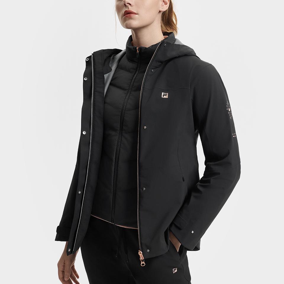 FILA Fitness Warm Lock Temperature Comfortable Skin-Friendly Hooded Down Jacket Women outerwear Deep-Black A11W511902F-BK