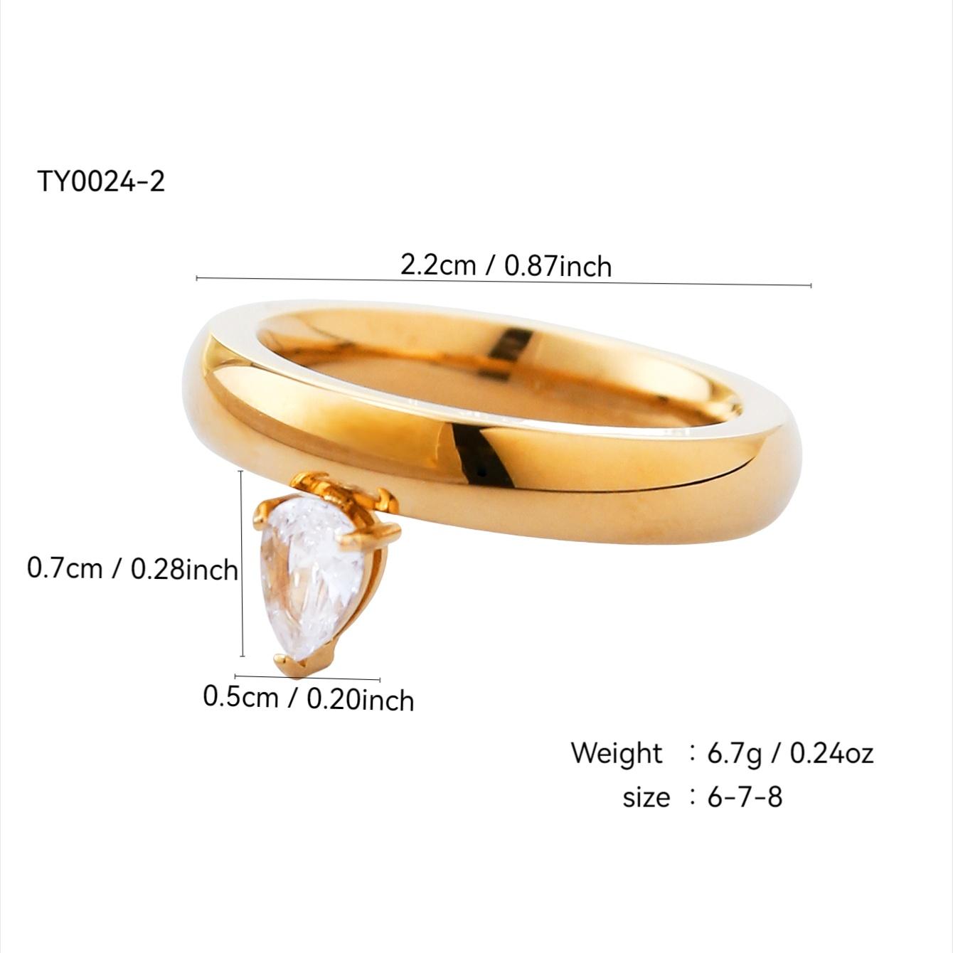 

French Vintage Elegant Charm Fashion Simple Stainless Steel 18K Gold-Plated With Round And Teardrop Zirconia Ring For Women 6