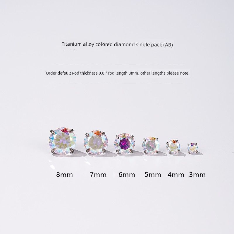 

Super Flash Zircon Pin Ear Studs Medical Titanium Alloy Material Ear Bone Nails Ear Piercing Design Sense Earrings Student Party [3MMAB (single pack)] 0.8 thick rod 8mm long