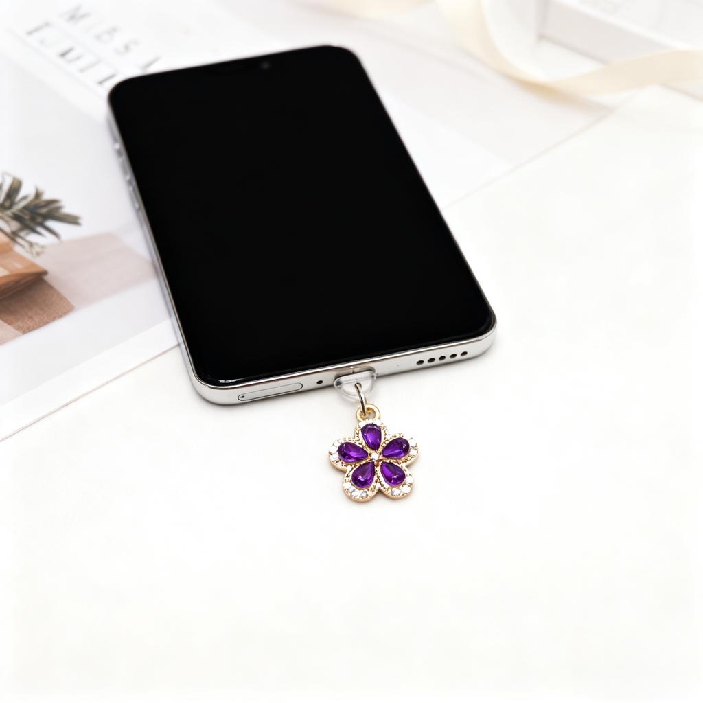 Luxurious Purple Flower Phone Dust Plug Pendant, Enhances the Fashion Sense of Your Phone, Phone Decoration Pendant, Exquisite Pendant, Small Gift