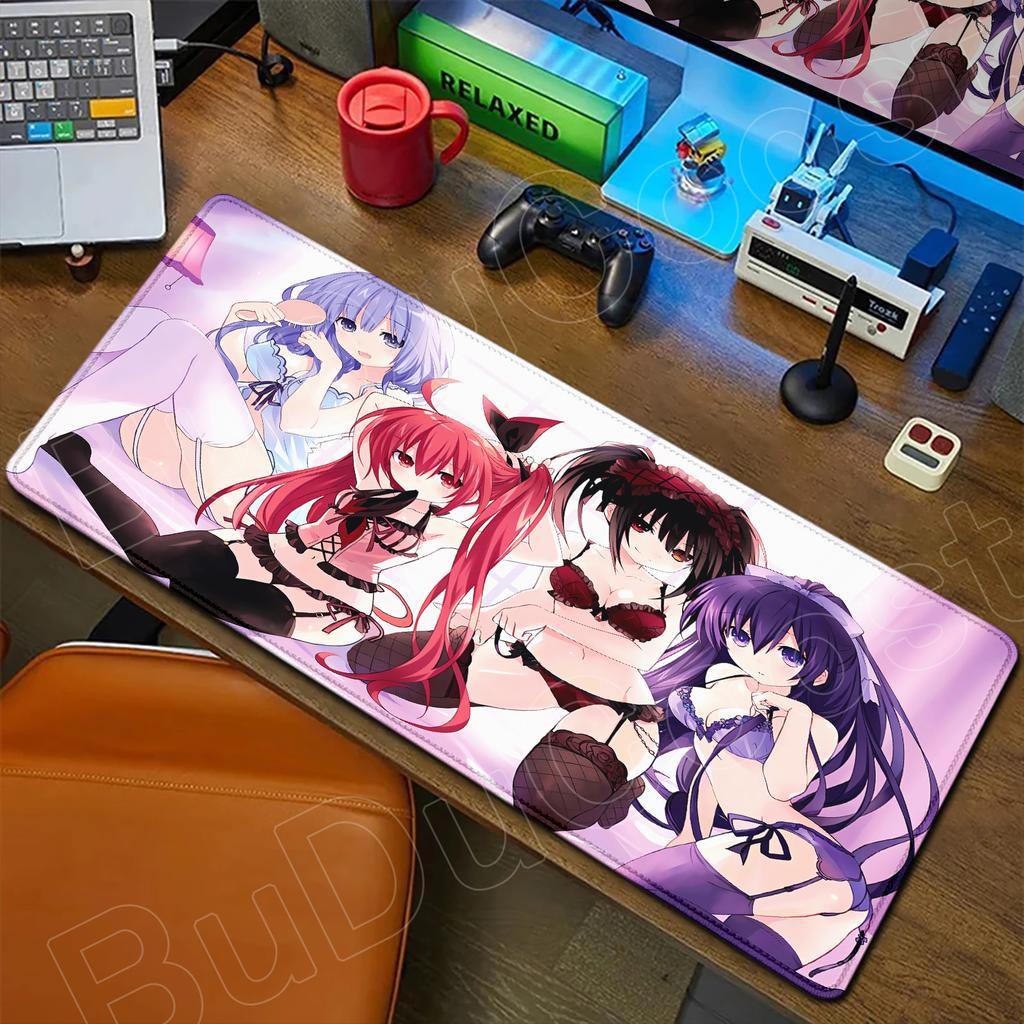 HD Cute Girl Large Mousepad Anime Date A Live Mouse Pad Laptop Gaming Accessories Keyboard Desktop Tokisaki Kurumi Toka Yatogami