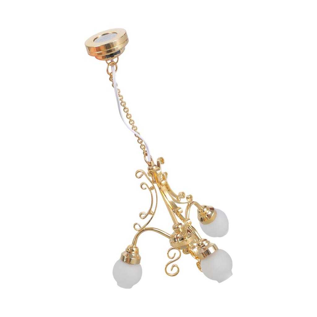 3 Head European Luxury Chandelier Metal Glass Adjustable Lighting for Dollhouse Furniture Accessories