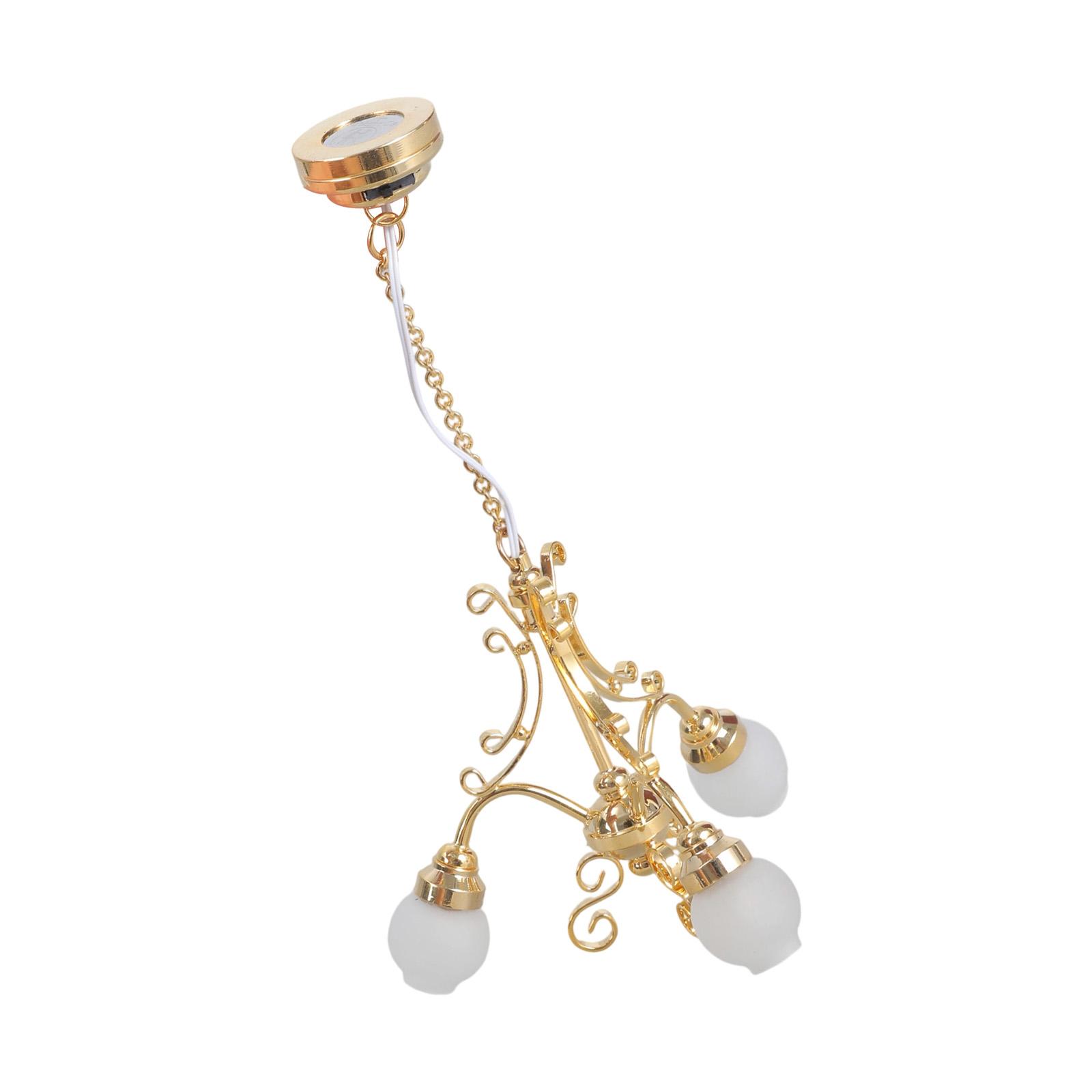 

3-рожковая европейская роскошная люстра Металл Стекло Регулируемое освещение для кукольного домика Мебельные аксессуары