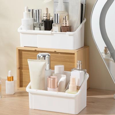 Cosmetic Storage Box for Mirror Cabinet Adjustable Cosmetic Organizer with 3 Compartments Slim Expandable Makeup Brush Holder for Vanity Bedroom Desk