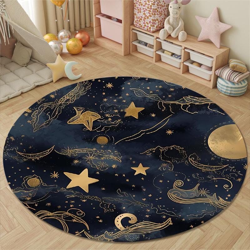 Modern Round Moon Multicolor Rug Pad, Non-Slip Floor Mat for Family Room