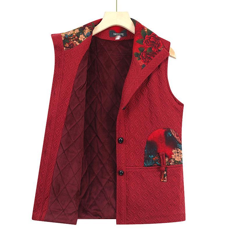 Mom's Cozy Autumn/Winter Sleeveless Vest - Plus Velvet & Thick Insulation for Middle-Aged and Elderly
