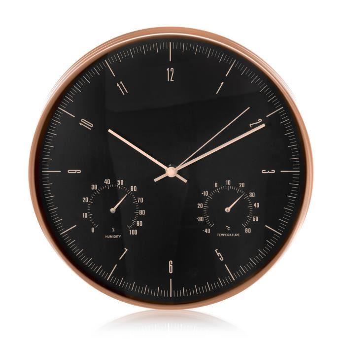 Horloge Murale Avec Thermomètre Et Hygromètre 12" 30 Cm QUARTZ Couleur Doré