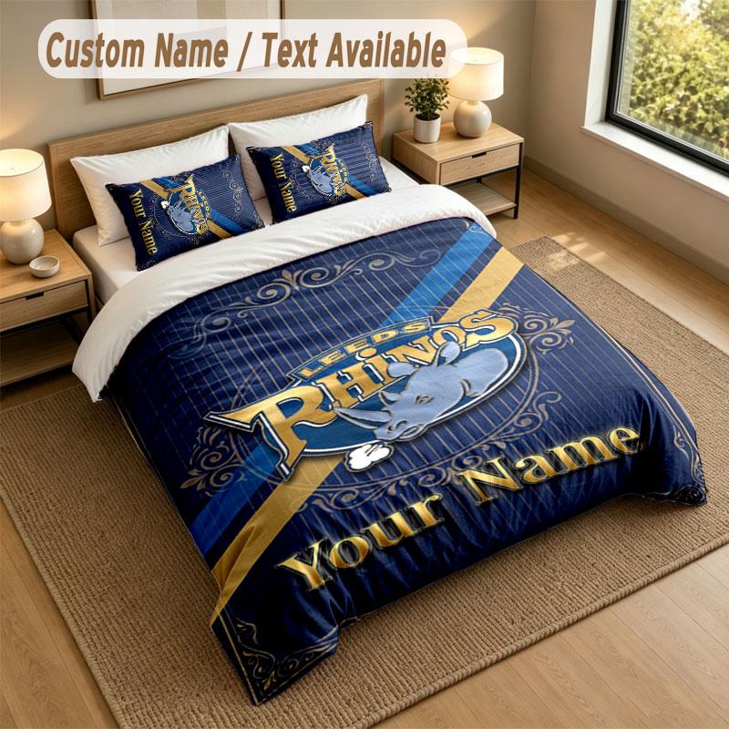 Bedding Set 1 Duvet Cover 2 Pillowcases Leeds Rhinos Print Soft Bed Linen Bedroom Decor