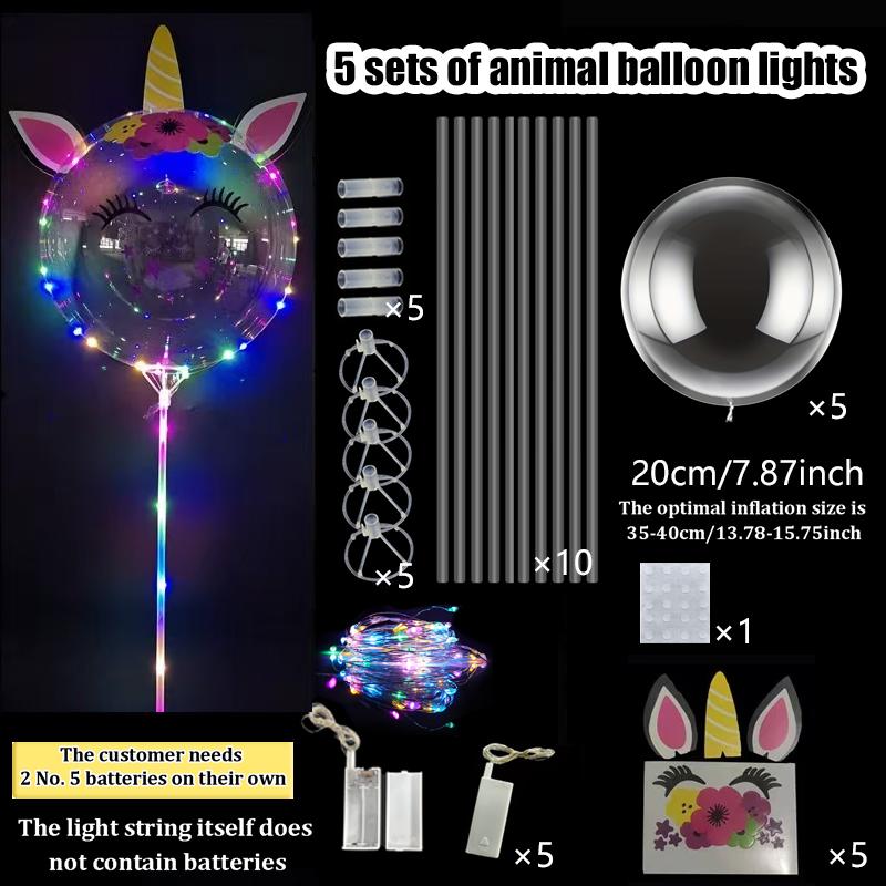 5pcs 20inch LED balloon light with animal stickers for birthday party decoration (excluding battery) glowing balloon decoration