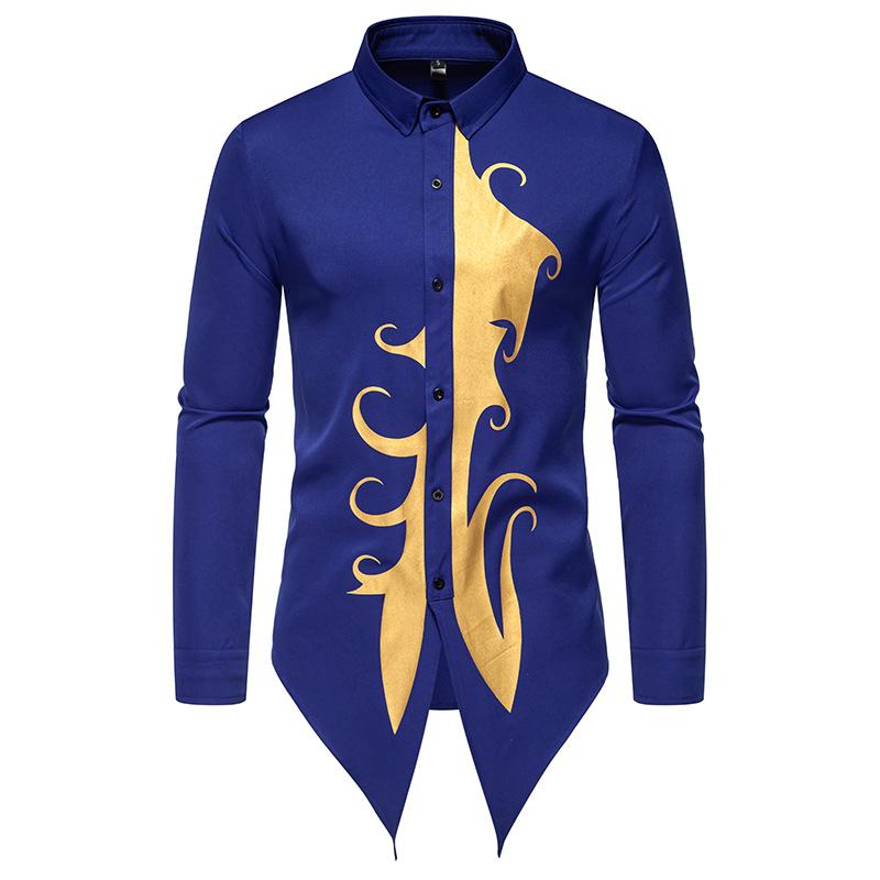 Autumn and Winter New Men's Flower Irregular Design Long-sleeved Shirt Stage Performance Clothes
