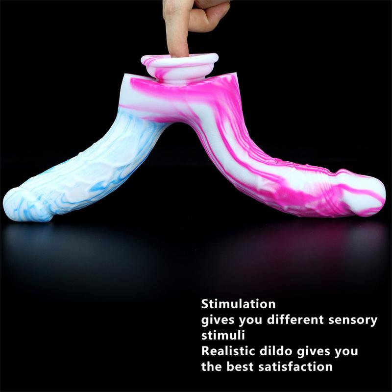 Two-pronged Mixed Color Silicone Double-headed Penis Size Fake Penis Female Anal Plug Masturbation Device Adult Products