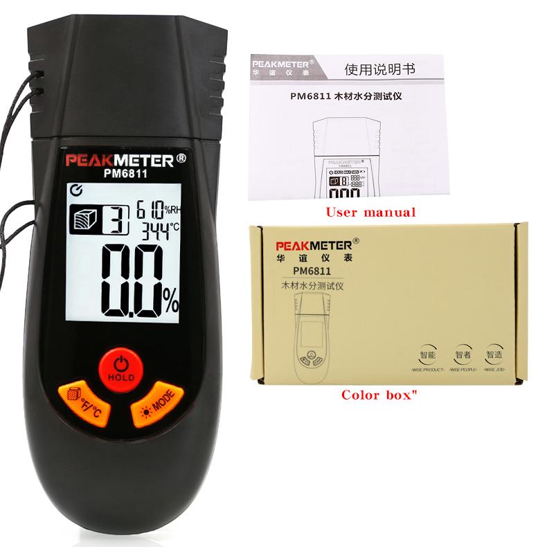 

Измеритель влажности древесины PEAKMETER PM6811, тестер влажности для измерения влажности древесины, картона и напольных покрытий