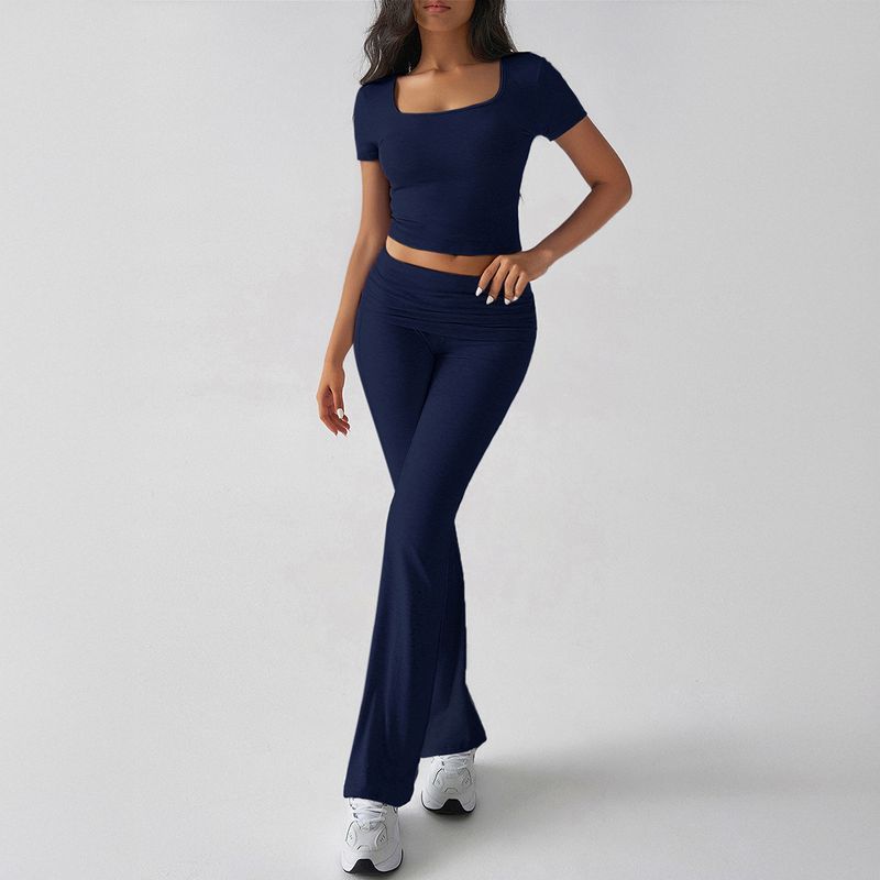 Spring 2025 Summer Cross-Border European and American Foreign Trade Women clothes Blazer Solid Navel T-shirt Long Pants Two-piece Suit