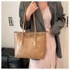 Vintage Large Capacity Faux Leather Tote Bag for Women, Chic Korean Style Commuter Shoulder Handbag, Soft Texture Fashion Work Bag