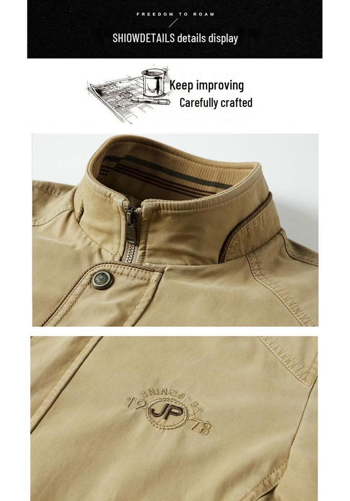Men's Stand Collar Cotton Jacket - Loose Fit, Plus Size, Spring/Autumn Casual Top for Middle-Aged Men