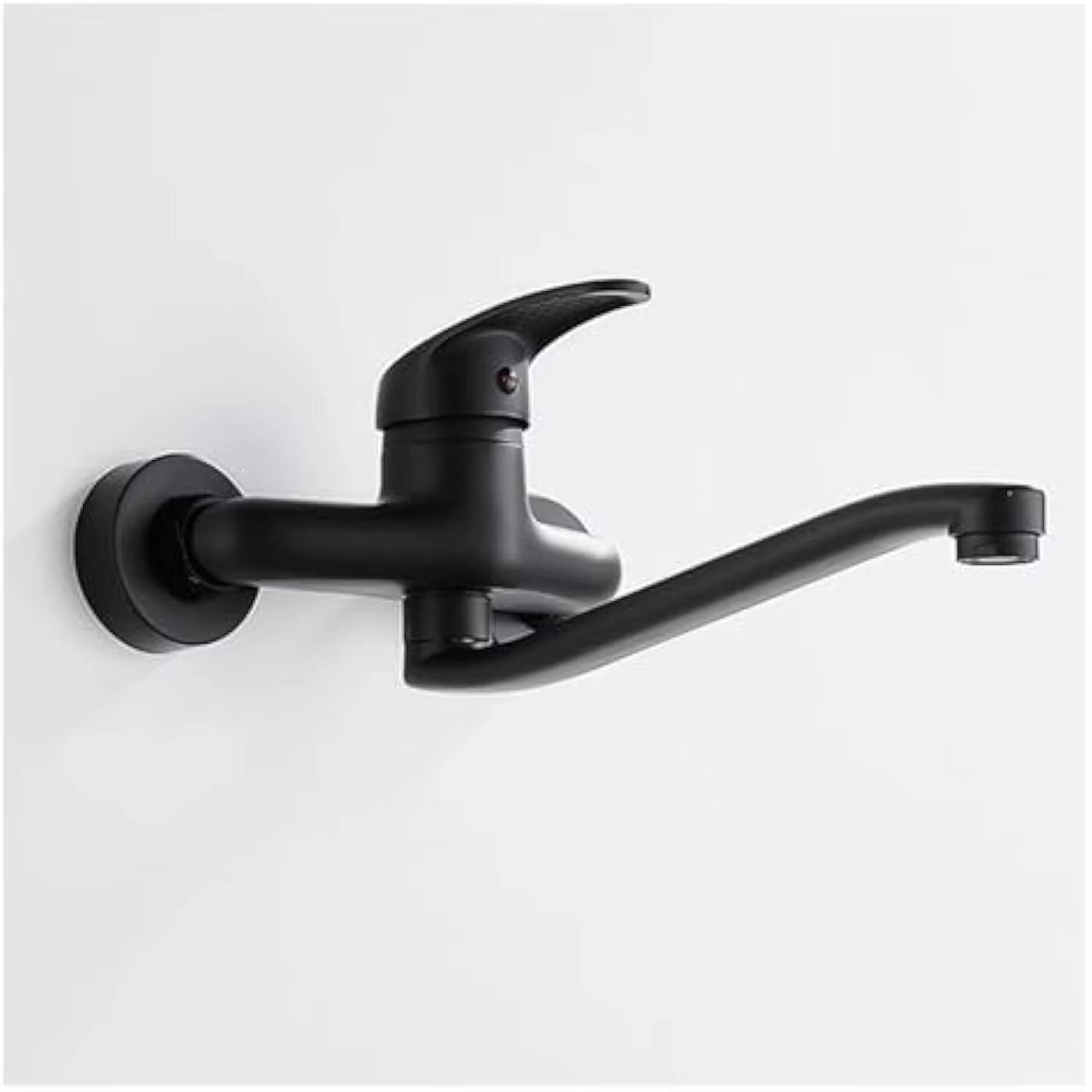 

Chrome/black wall-mounted swivel, two-way spout, water stream sprayer, hot and cold water flexible hose kitchen mixer tap