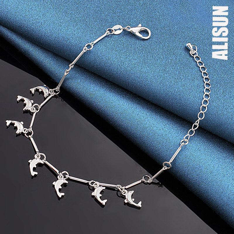 925 Sterling Silver Dolphin Pendant Bracelet Fashionable Wedding Jewelry