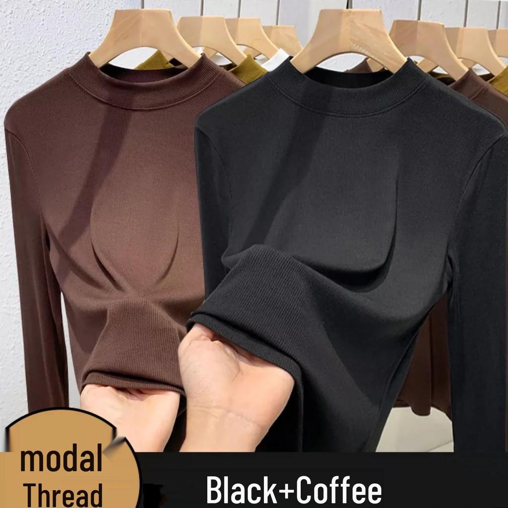 2024 Koreanischer Stil Damen Slim Fit Halbochgeschlossener Hals Verdicktes Langarm-Basisschicht-Oberteil