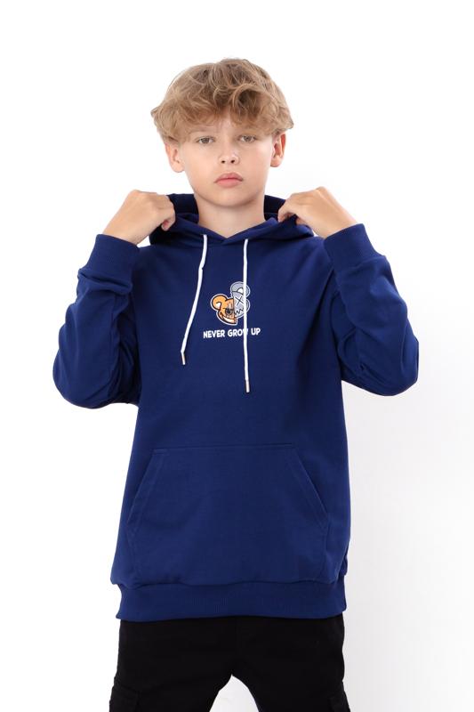 

Hoodie (boys) – Double-Thread Cotton, “Never” Print, Casual, Any season, 6394-057-33-1 HC 140 сапфіровий