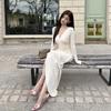 2026 Autumn/Winter Elegant V-Neck Long Sleeve Pleated Waist Split Skirt Dress for Women