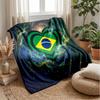 Brazil Football Printed Flannel Blanket Skin Friendly Warm Decorative Throw for Indoor Couch Bed Daily Use