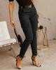 New European & American Women's Low-Waist Jogger Pants - Solid Color, Buttoned, Pocket, Skinny Fit