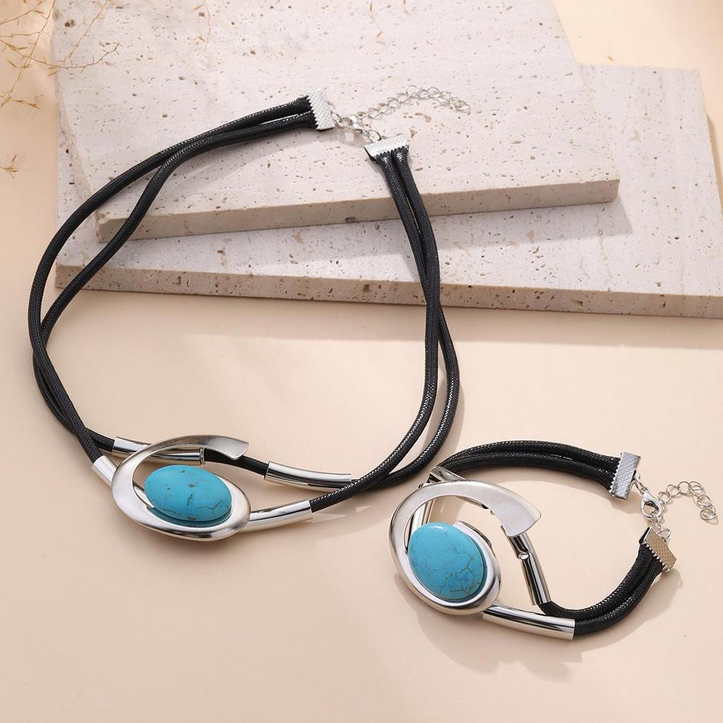 Böhmisches Acryl Schnecke Ovales Auge Schmuckset: Damen Wachskordel Halskette & Armband