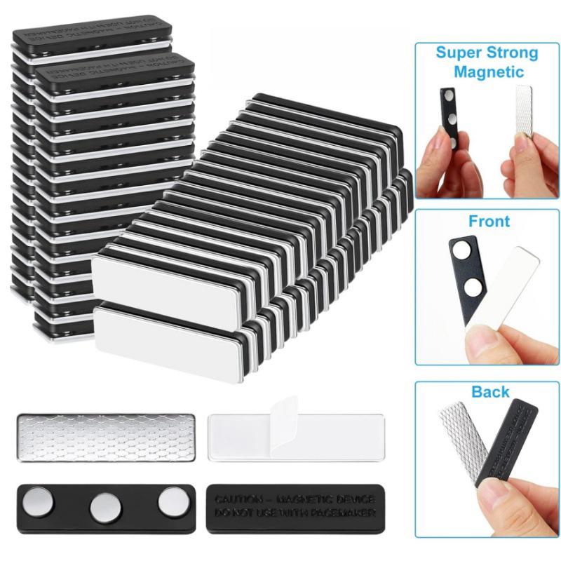 Magnetic Name Badge with Strong Double-Sided Adhesive Clasp, 45x13mm, 2-Piece Metal ID Holder