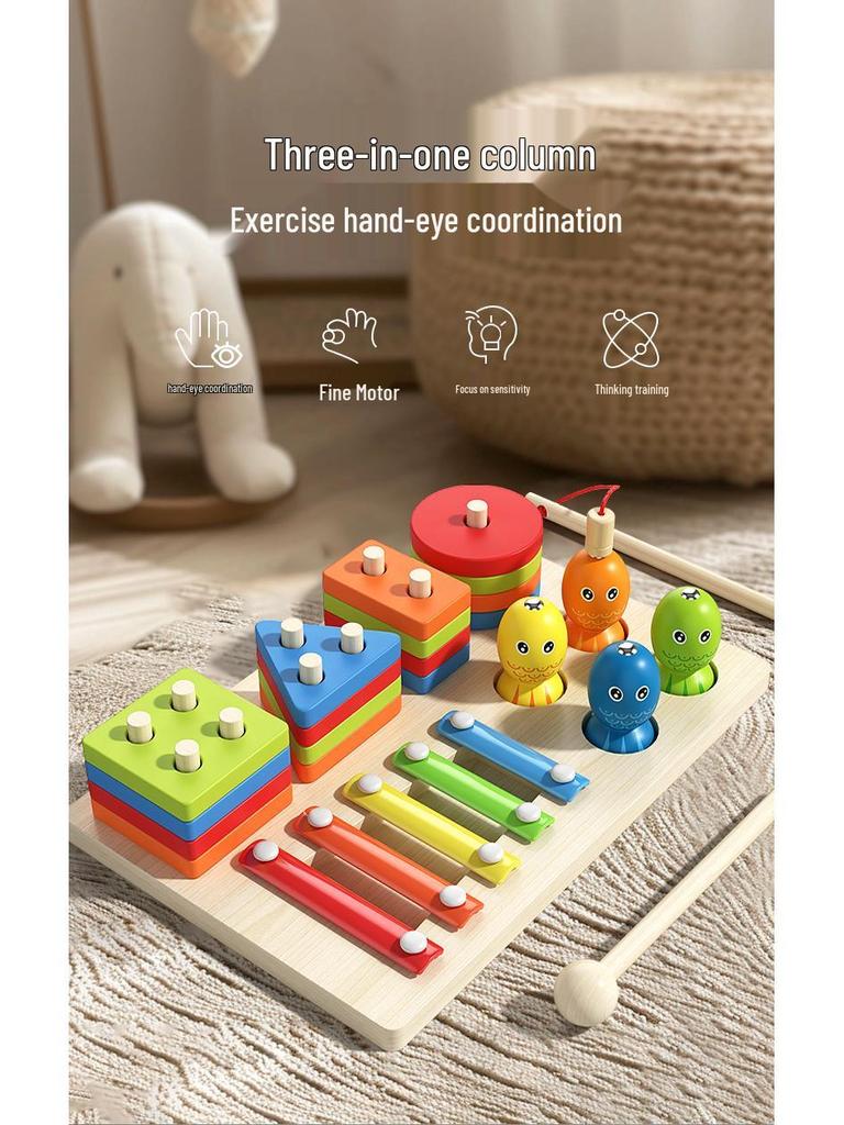 3-in-1 Angel- & Xylophon-Kognitives Spielzeug zur Form- & Farberkennung, Musikalische Erleuchtung