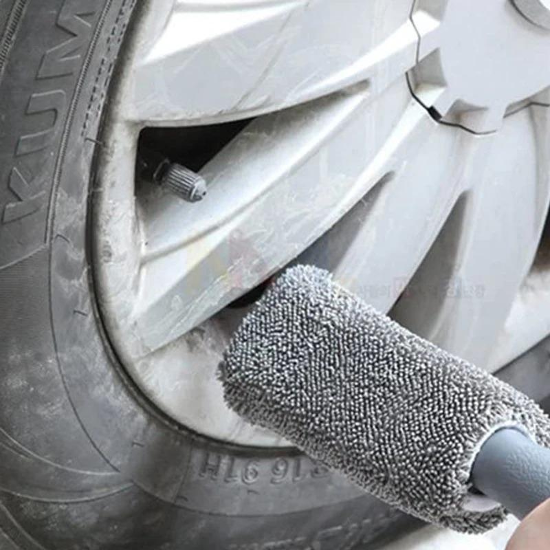 Kartáč na mytí kol auta Přenosný mikrovláknový ráfek na pneumatiky s plastovou rukojetí Nástroj pro čištění detailů motocyklu