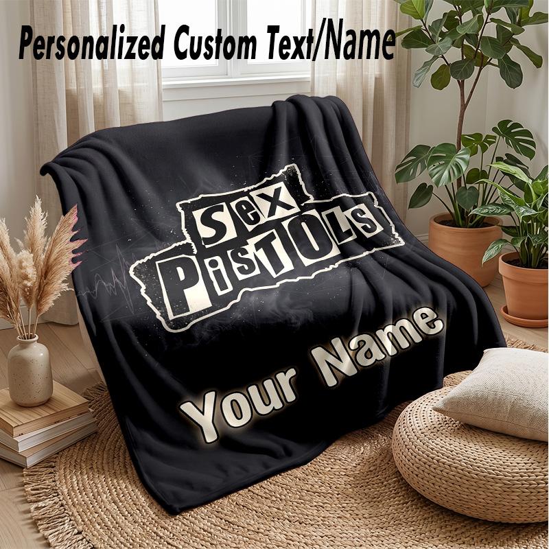 Sex Pistols Custom Flannel Throw Blanket Print Your Name Text Soft Warm Blanket Holiday Present