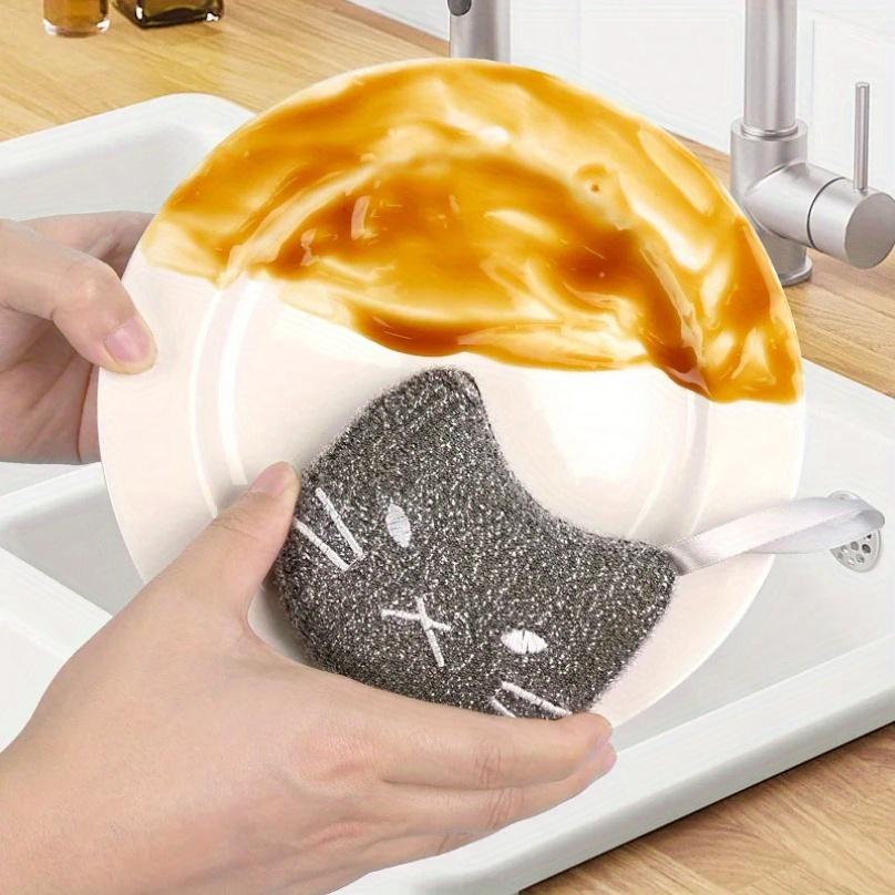 2Pcs cute cat shape kitchen cleaning sponge - durable natural sponge material