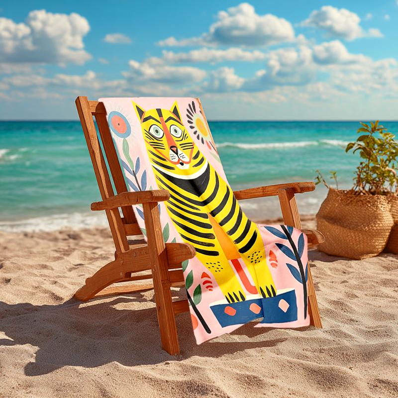 1Pc Tiger Garden Beach Towel, Quick Dry, Multi-Use for Beach Pool Gym Yoga Home Travel, Christmas, Halloween, Xmas Gift Em92815