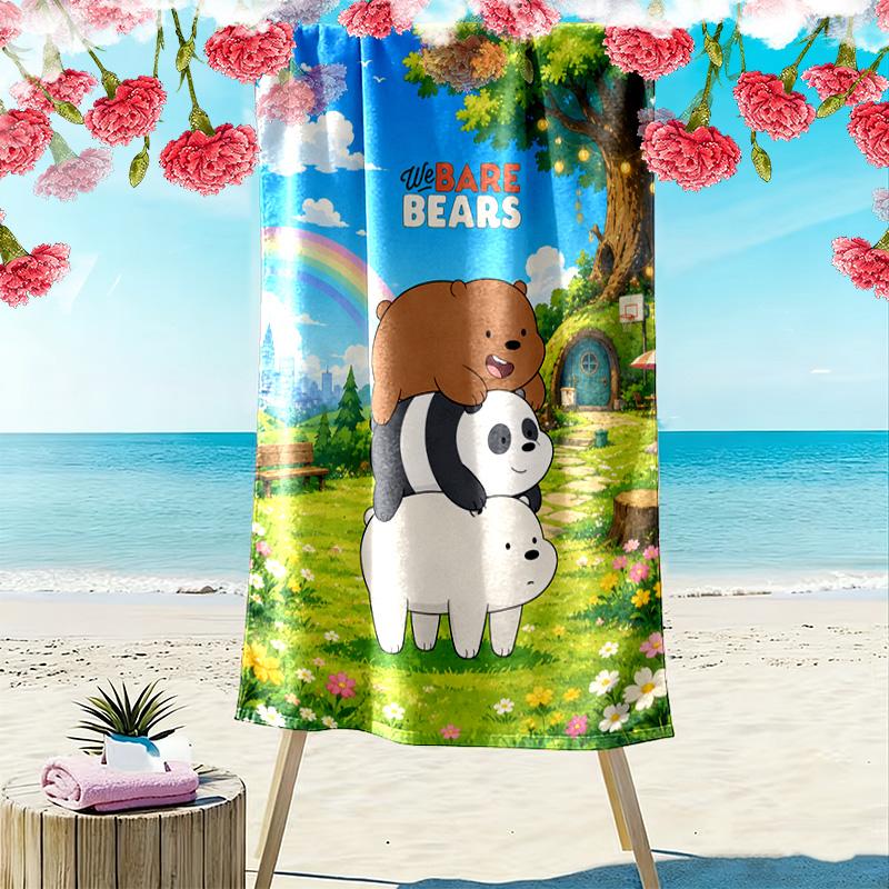 We Bare Bears Print Beach Towel, Large Soft Quick Dry Towel for Beach Camping Swimming