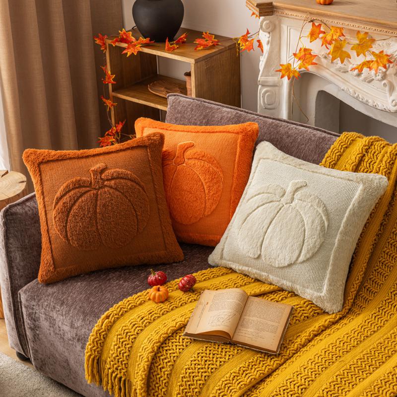 45X45/50X50CM Autumn Throw Pillow Cover Plush Halloween Pumpkin Stamping Waist Cushion Cover Decor Home Decorative Pillowcase