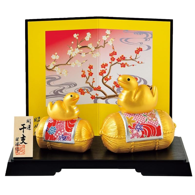 

Shoho 2025 Zodiac Year of the Snake Snake Good Luck Rider on a Straw Bag Chirimen Fortune Snake Parent and Child