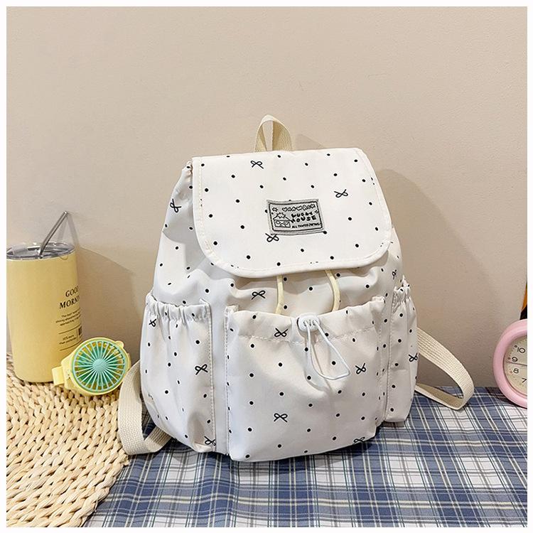 Schoolbag Bow Polka Dot Drawstring Backpack Women's New High-value Cute Student Commuting Schoolbag Leisure Travel Backpack