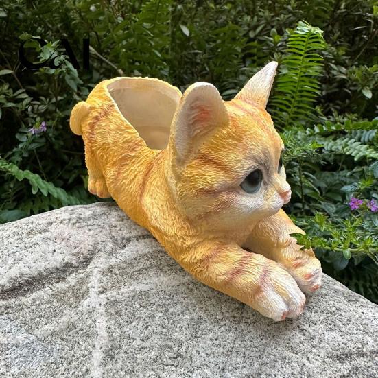 Window Sill Plant Holder Creative Resin Cat Planter, Cute Lying Flower Pot for Garden Simulated Animal Statue Yard, Adorable Holder, Indoor